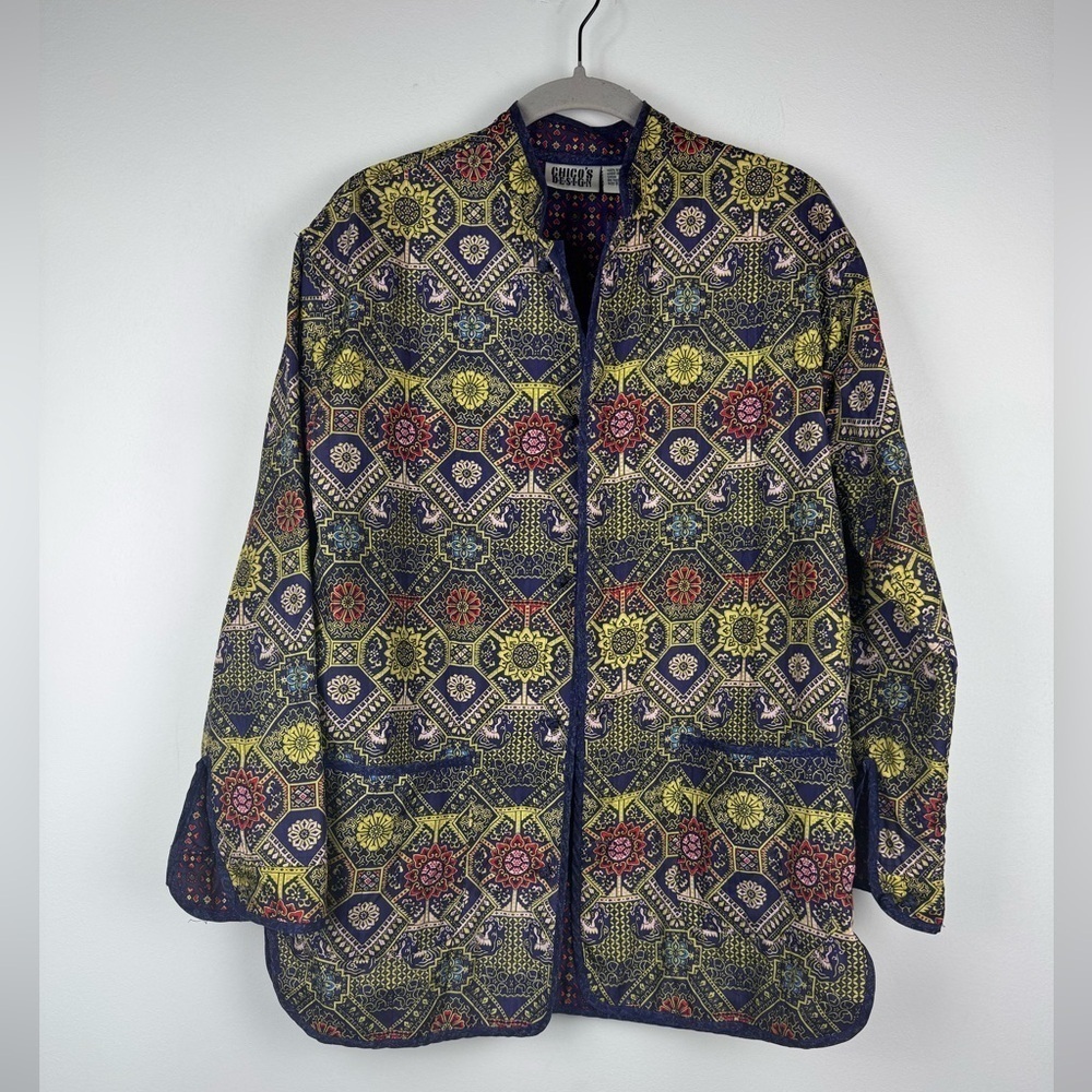 Vintage Chico’s Design Quilted Silk Mandarin Collar Jacket Blazer, Size 0